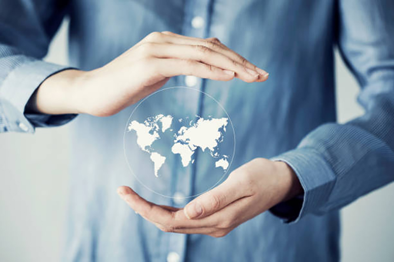 Woman holding illustration world map